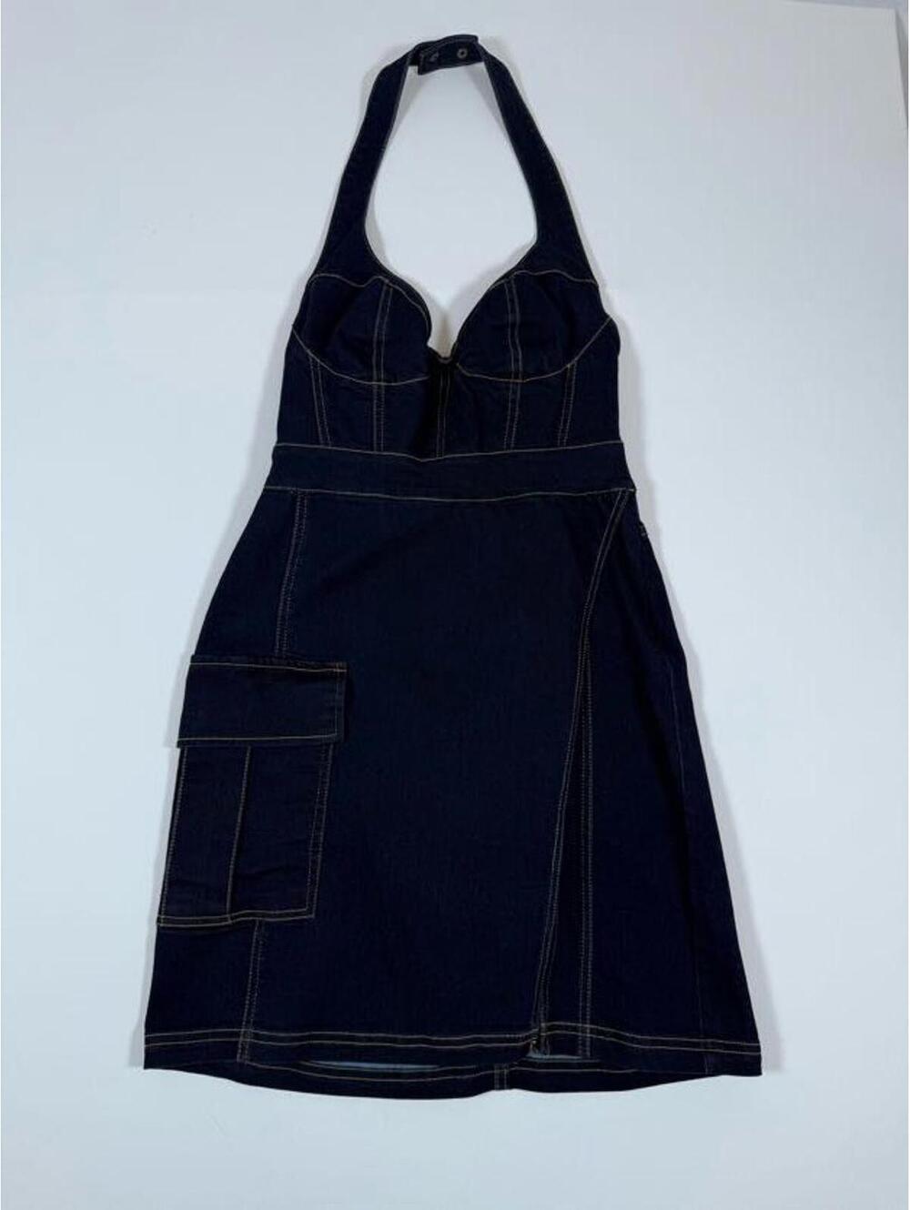 Urban Outfitters Dark Blue Denim Halter Dress XS